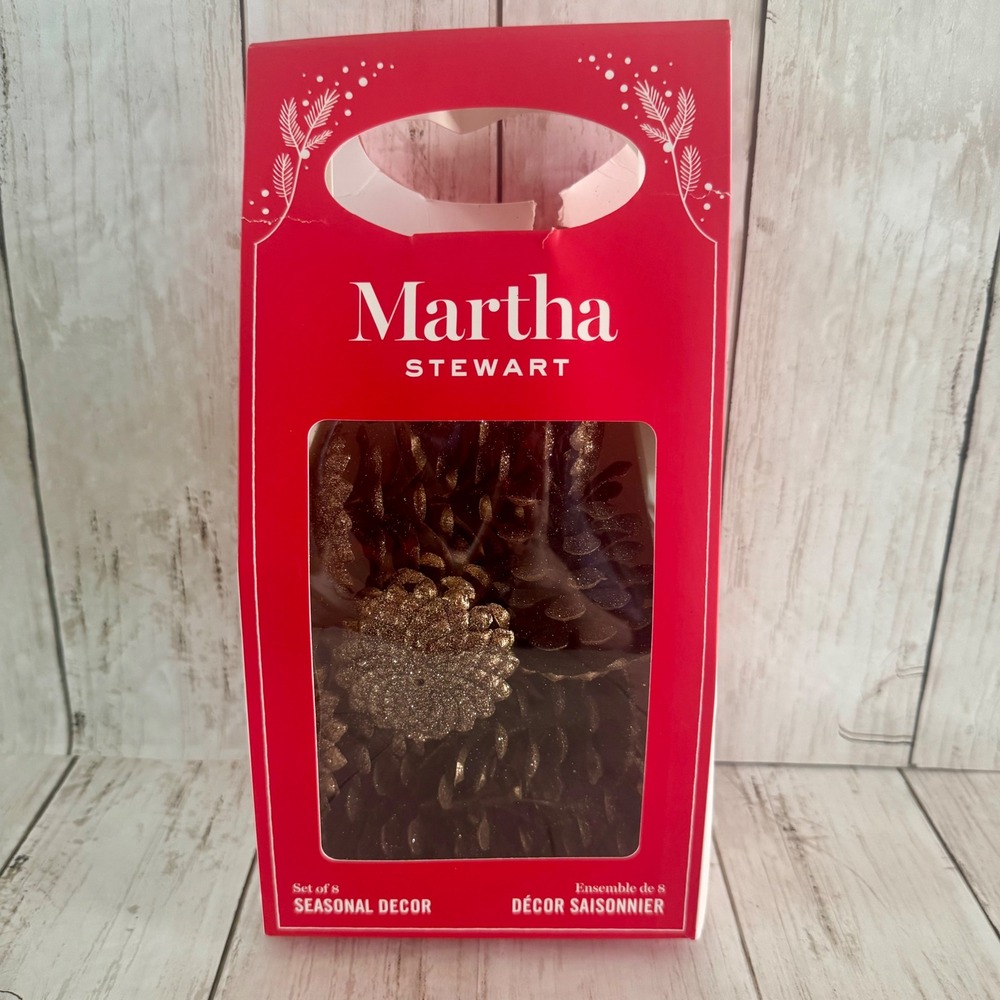 Martha Stewart Seasonal Decor Set of 8 Glitter Pinecones Bronze Holiday